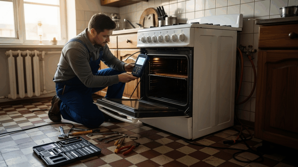 Expert Technician Fixing Cooking Range Burner